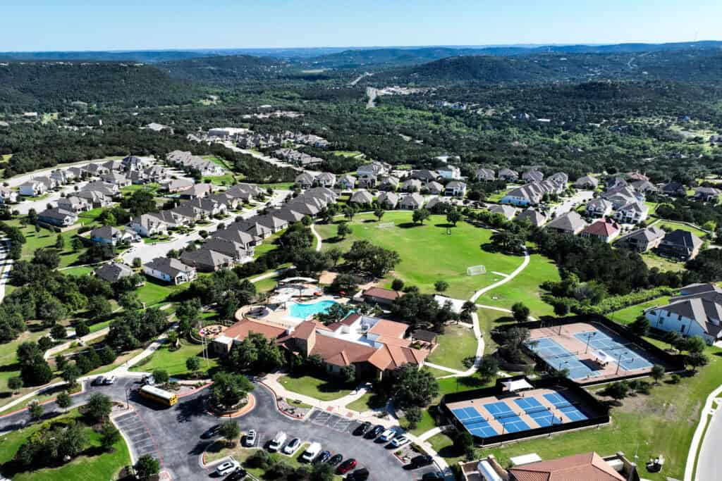 Aerial view of the Travisso neighborhood in Leander